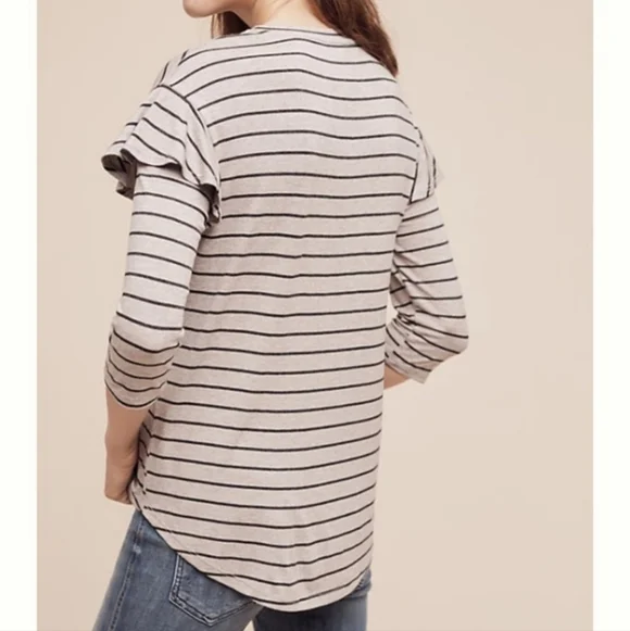 Anthropologie Dolan Small Binny Top Gray Striped Ruffle Shoulder - Picture 3 of 11